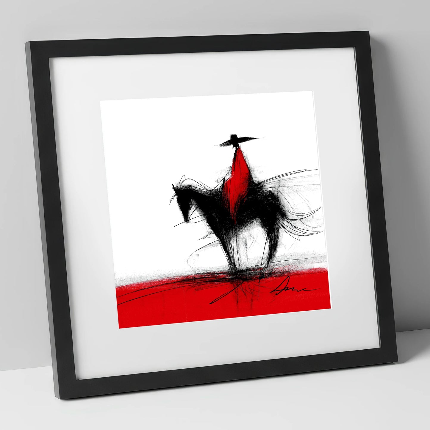 Crimson Vaquero western horse art print in black frame