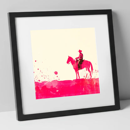 Vivid Western Silhouette western horse art print in black frame