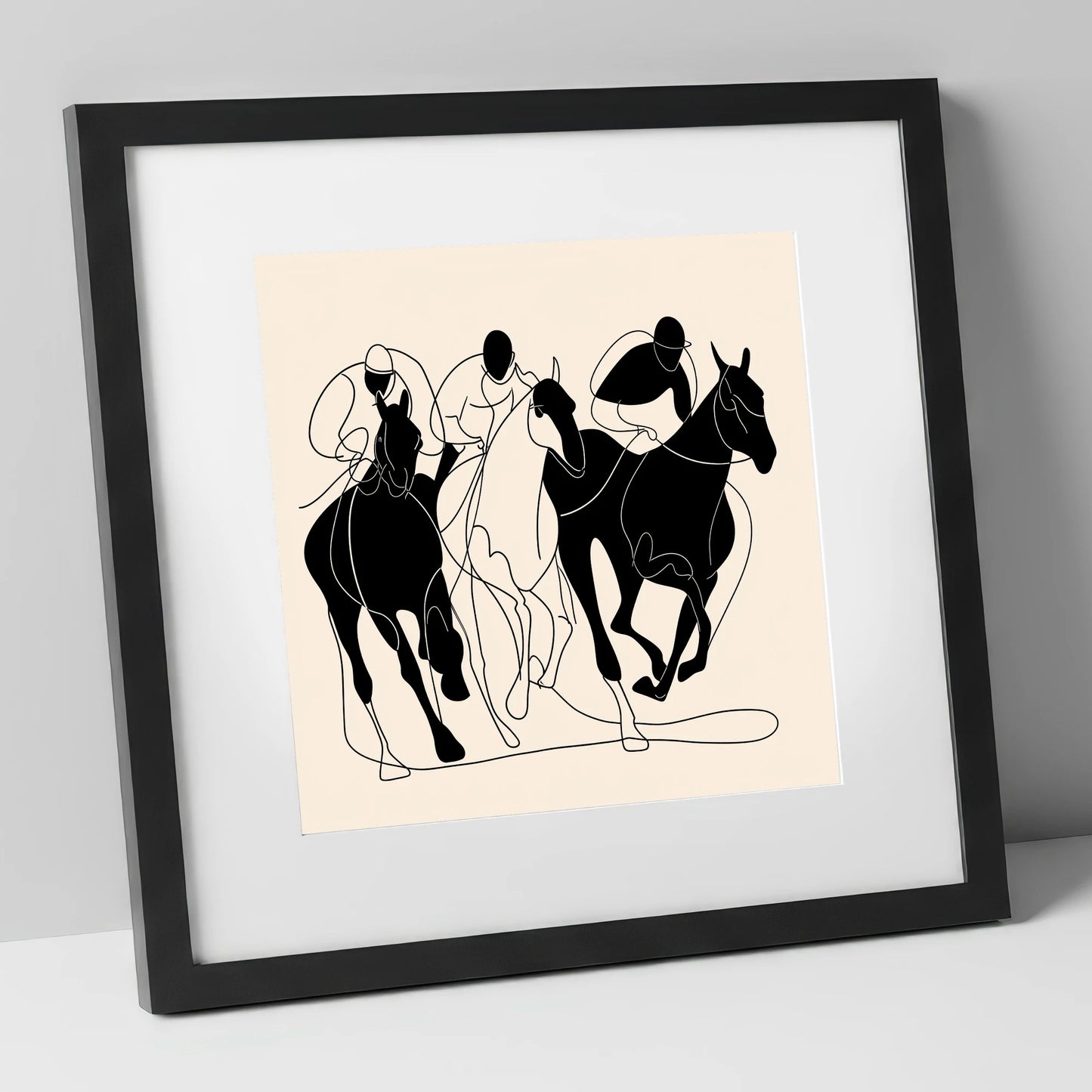 The Racing Line racing horse art print in black frame