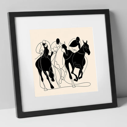The Racing Line racing horse art print in black frame