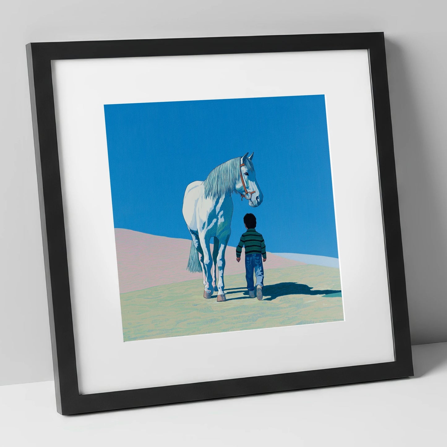 The Quiet Companion horse & rider art print in black frame