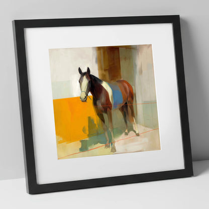 Bold Stable Geometry horse stable art print in black frame