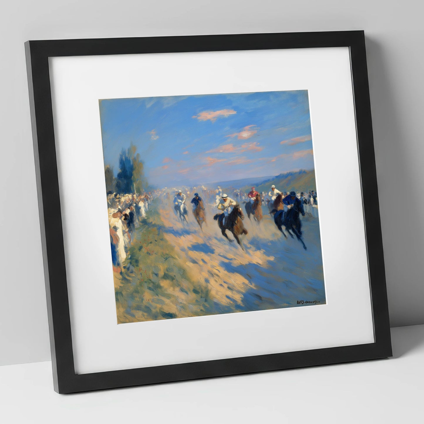 The Final Furlong racing horse art print in black frame