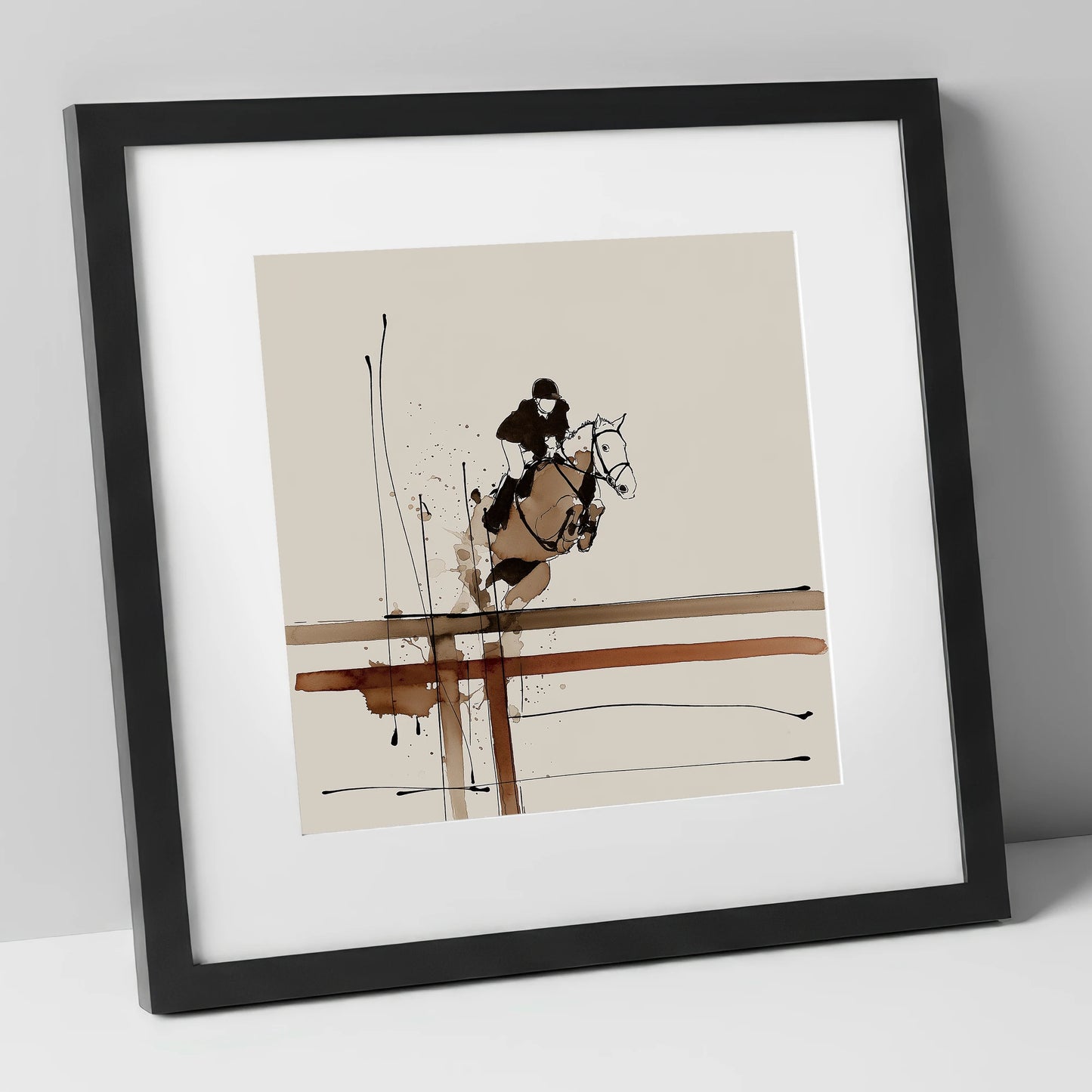 Fluidity of Flight show jumping horse art print in black frame