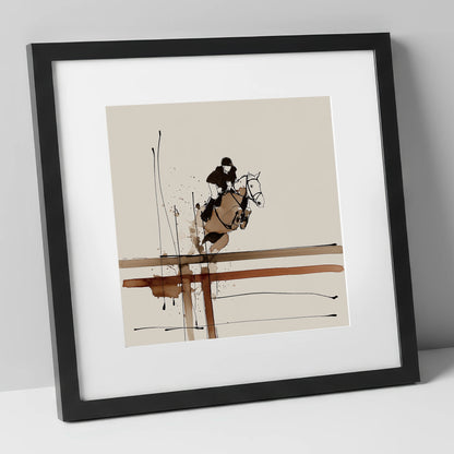 Fluidity of Flight show jumping horse art print in black frame