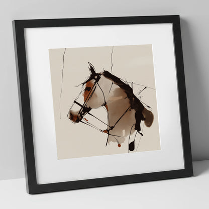 Raw Ink Equine Profile horse portrait art print in black frame