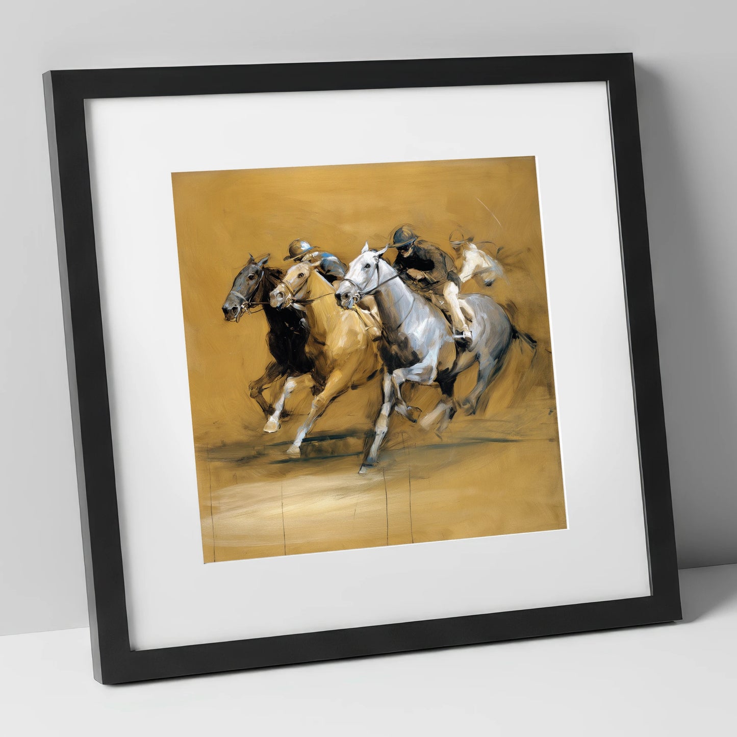 The Final Furlong racing horse art print in black frame