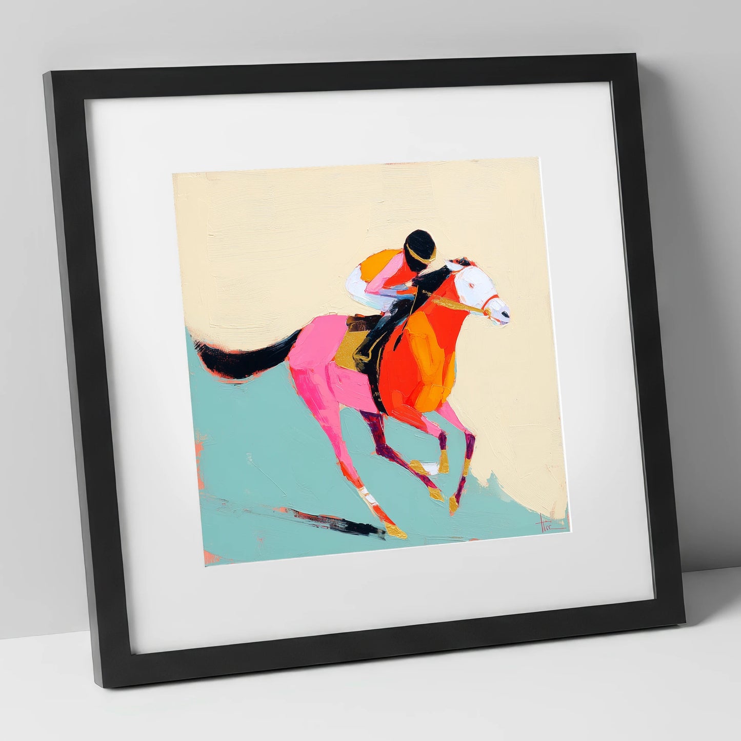 The Colour of Speed racing horse art print in black frame