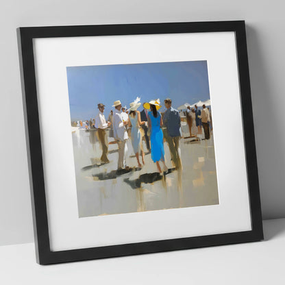 The Summer Racing Crowd racing horse art print in black frame