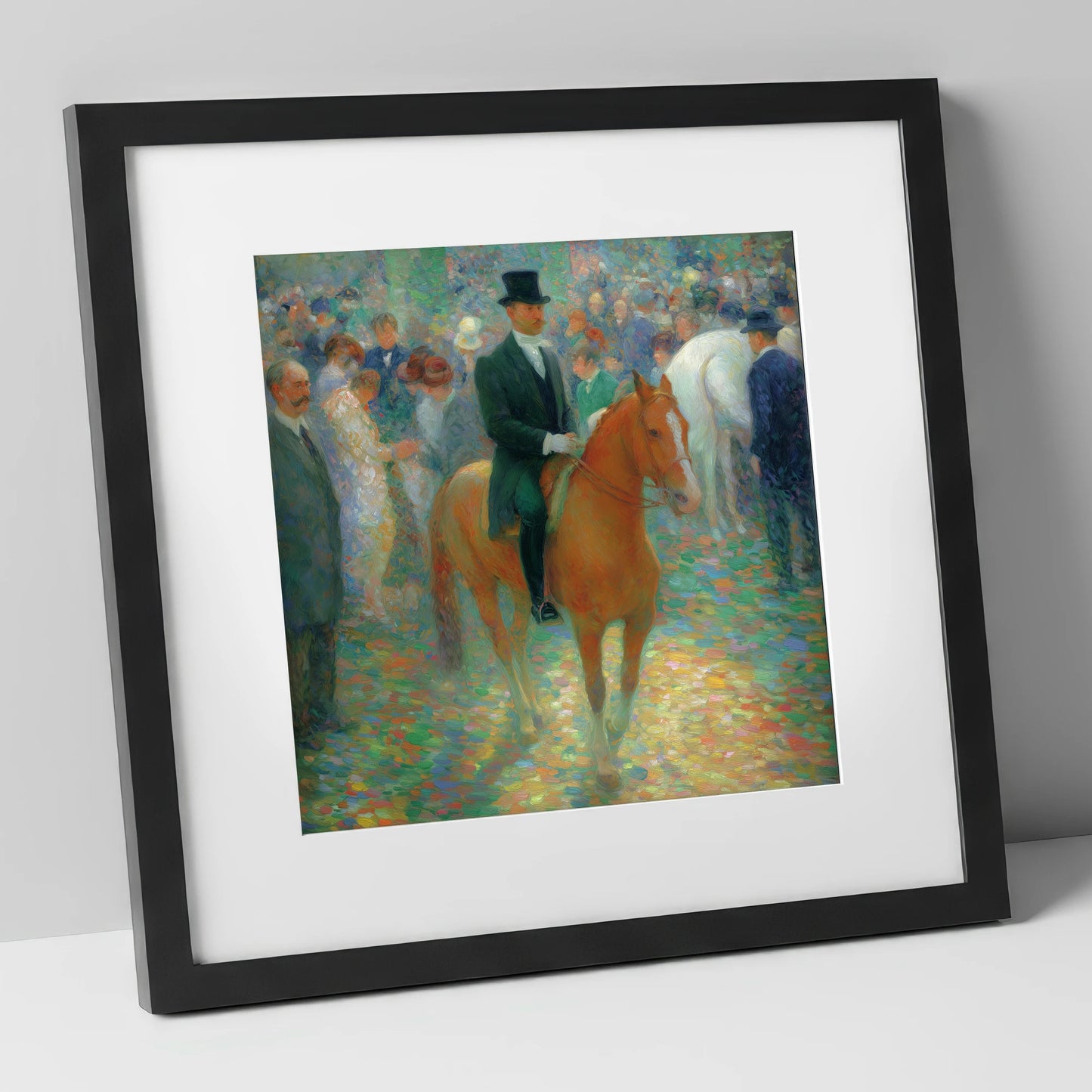 Elegance in the Crowd dressage horse art print in black frame
