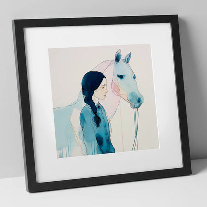 Ethereal Bond horse & rider art print in black frame