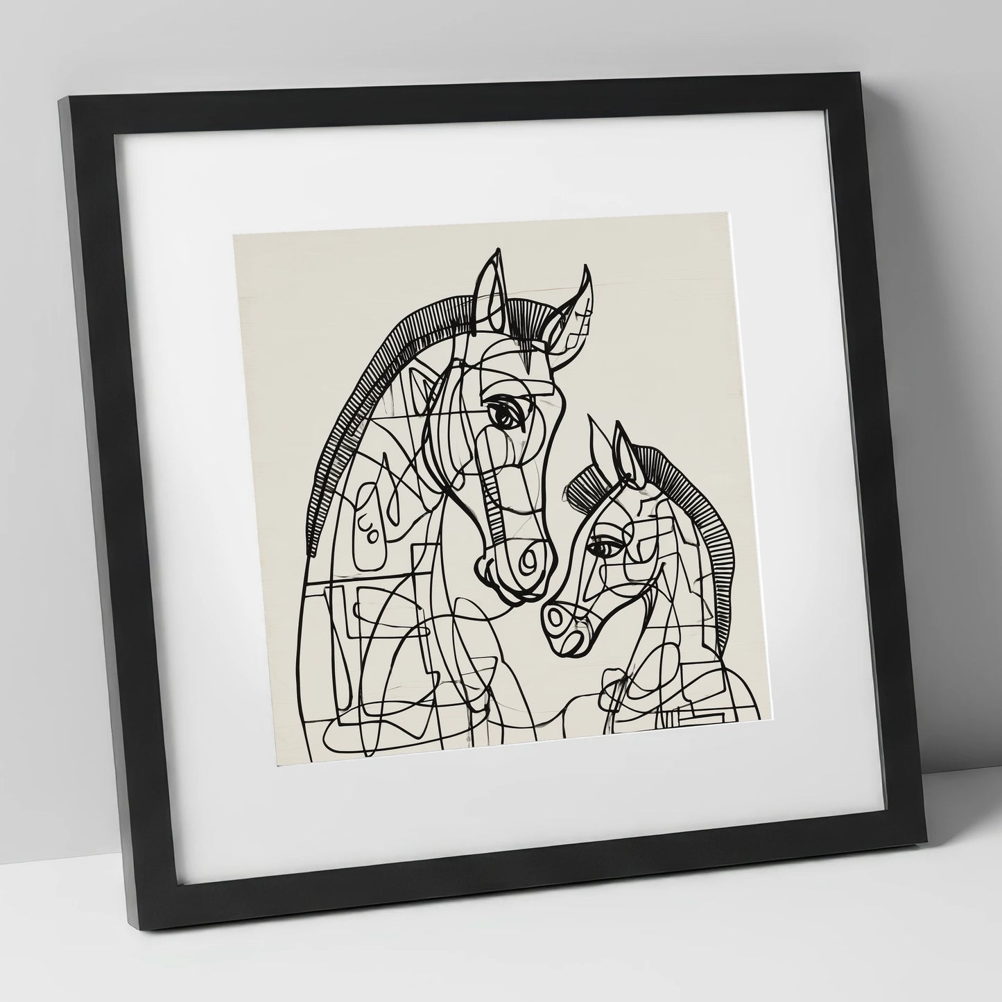 Structured Bond mare & foal art print in black frame