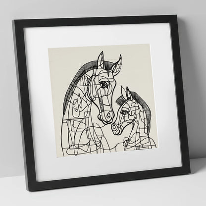 Structured Bond mare & foal art print in black frame