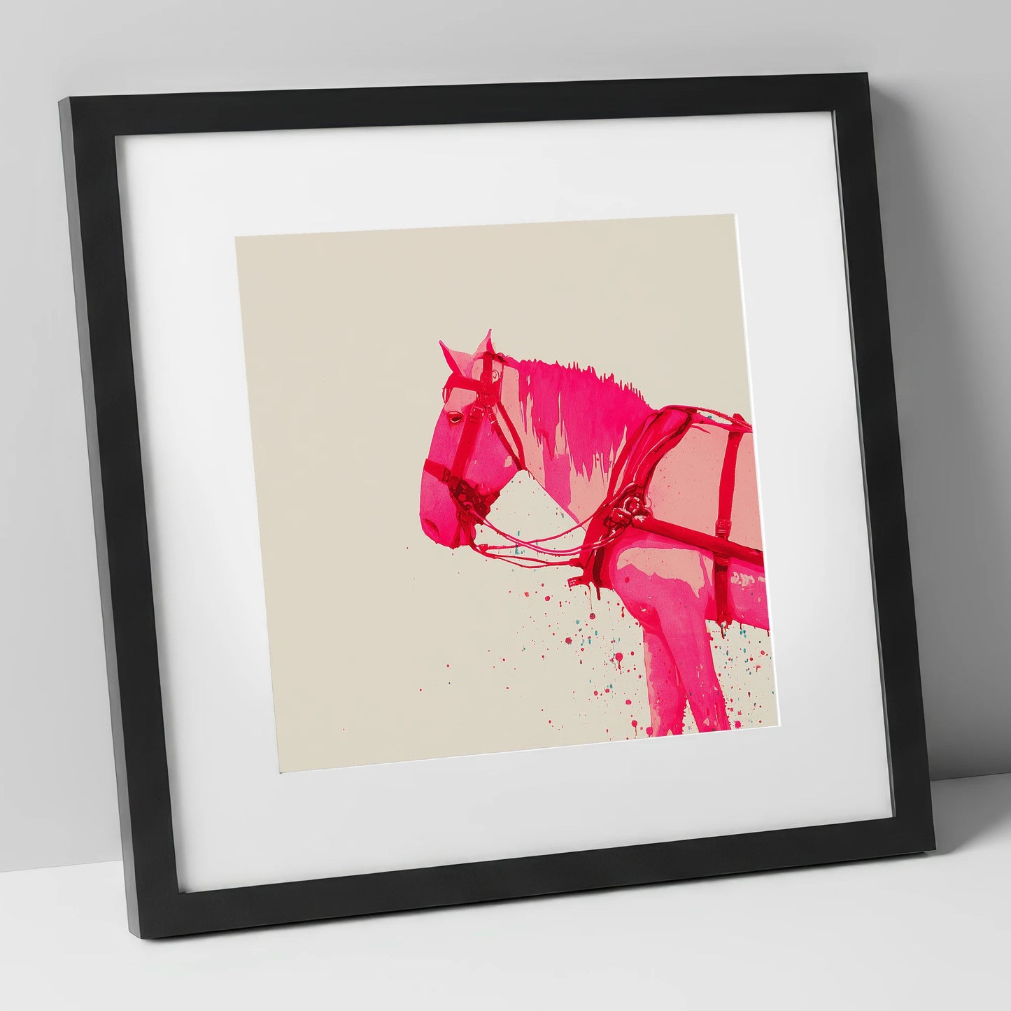 Vibrant Harness Profile working horse art print in black frame
