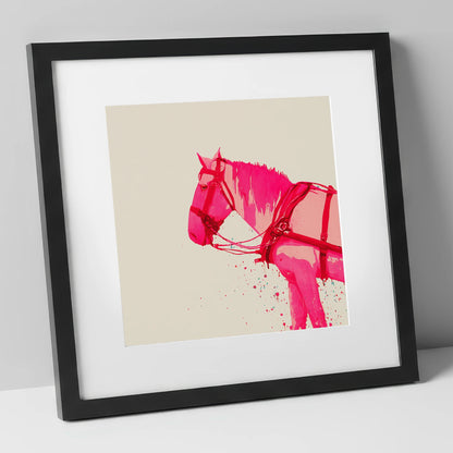 Vibrant Harness Profile working horse art print in black frame