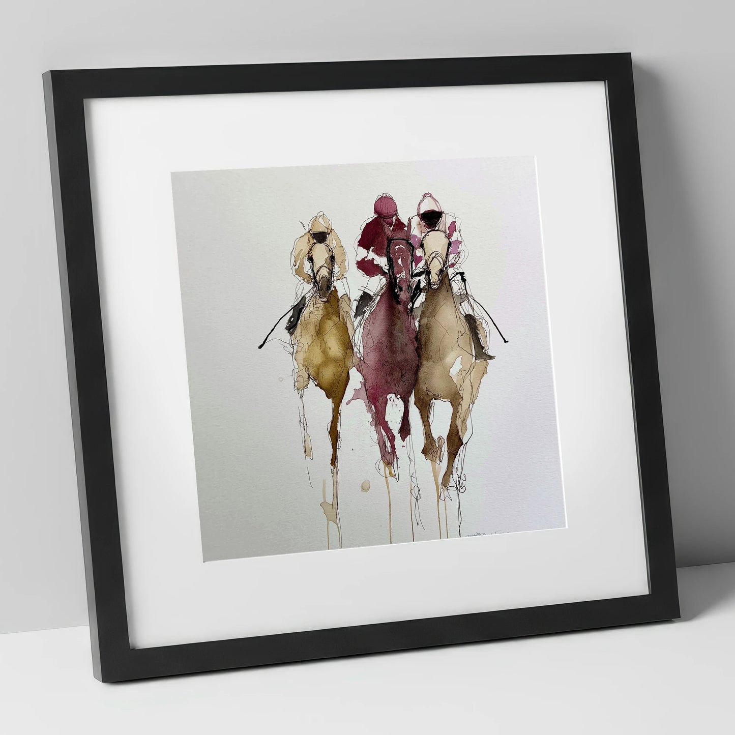 The Final Charge racing horse art print in black frame