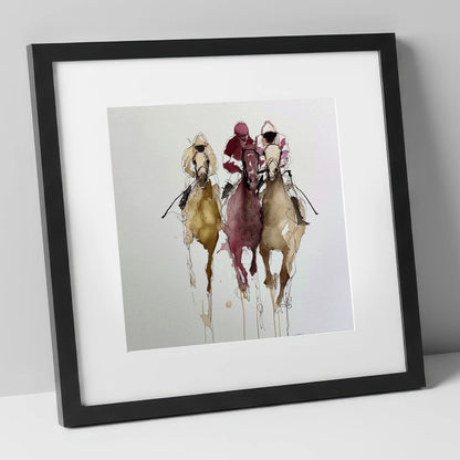 The Final Charge racing horse art print in black frame
