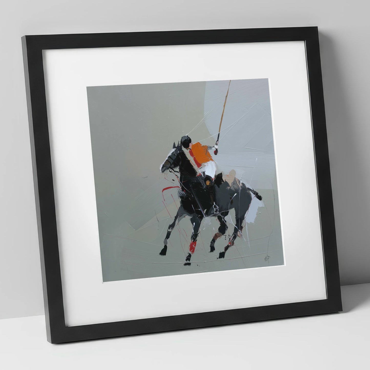 Dynamic Polo Strike polo horse art print in black frame