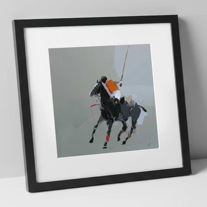Dynamic Polo Strike polo horse art print in black frame