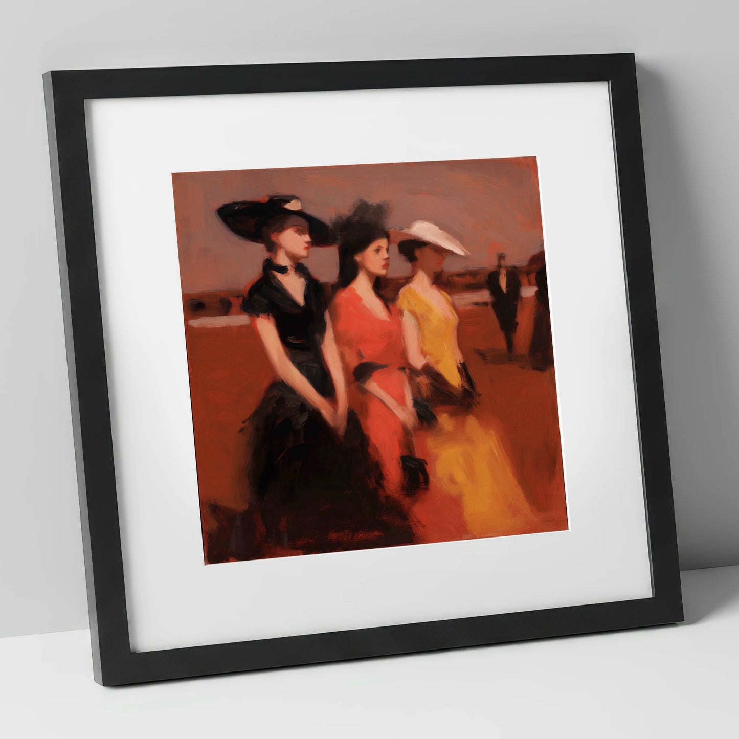 Trackside Elegance racing horse art print in black frame