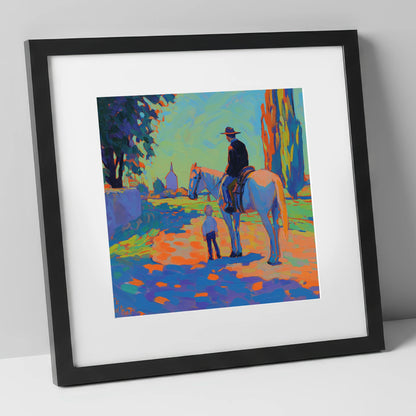 The Young Admirer horse & rider art print in black frame