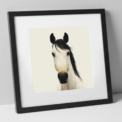 Gilded Equine Gaze horse portrait art print in black frame