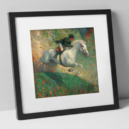The Painted Leap show jumping horse art print in black frame