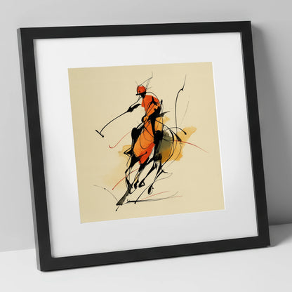 The Decisive Strike polo horse art print in black frame