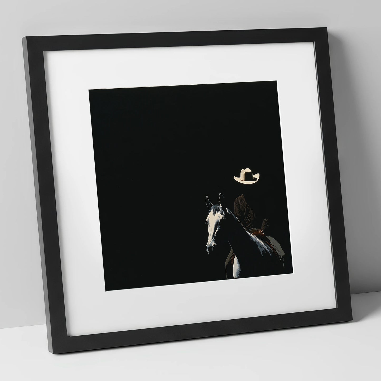 Western Solitude western horse art print in black frame