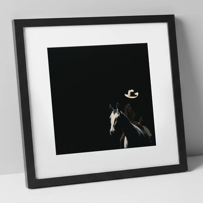 Western Solitude western horse art print in black frame
