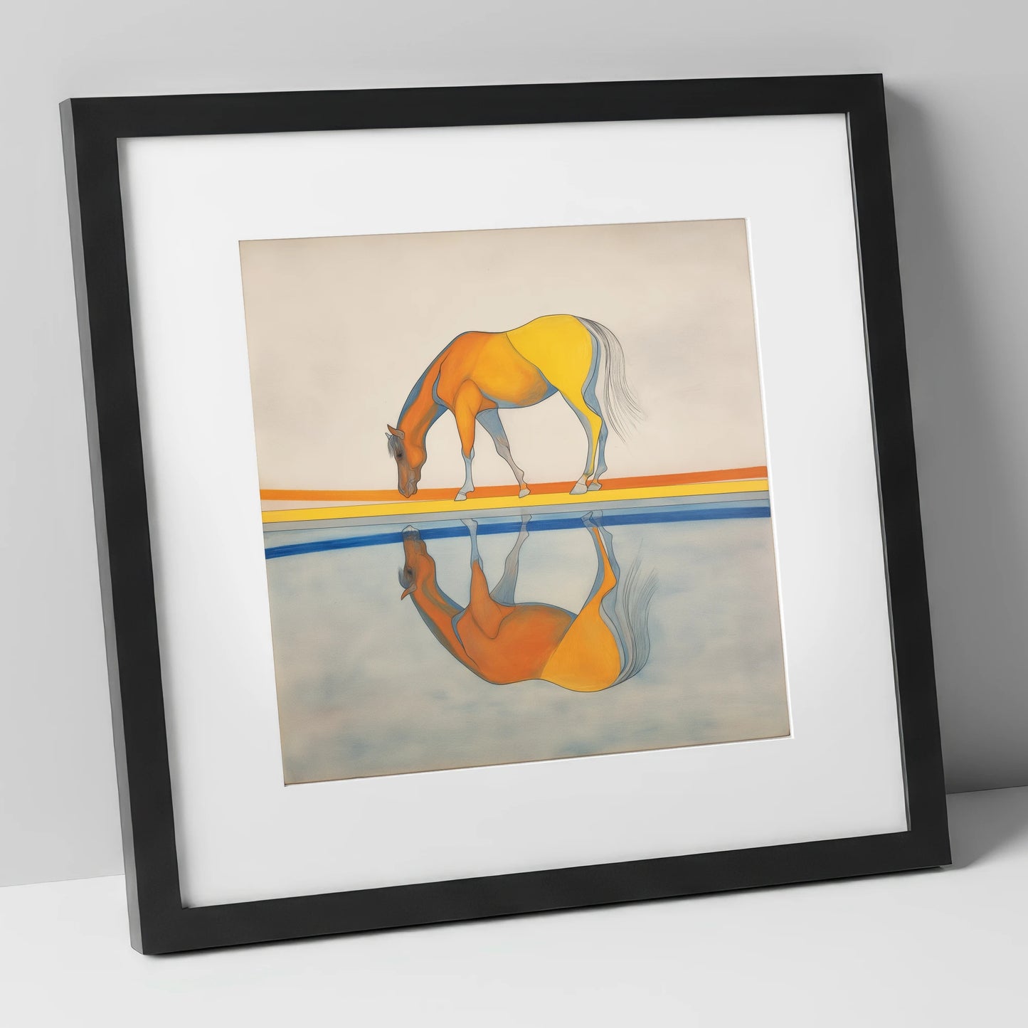 Symmetry in Amber horse portrait art print in black frame