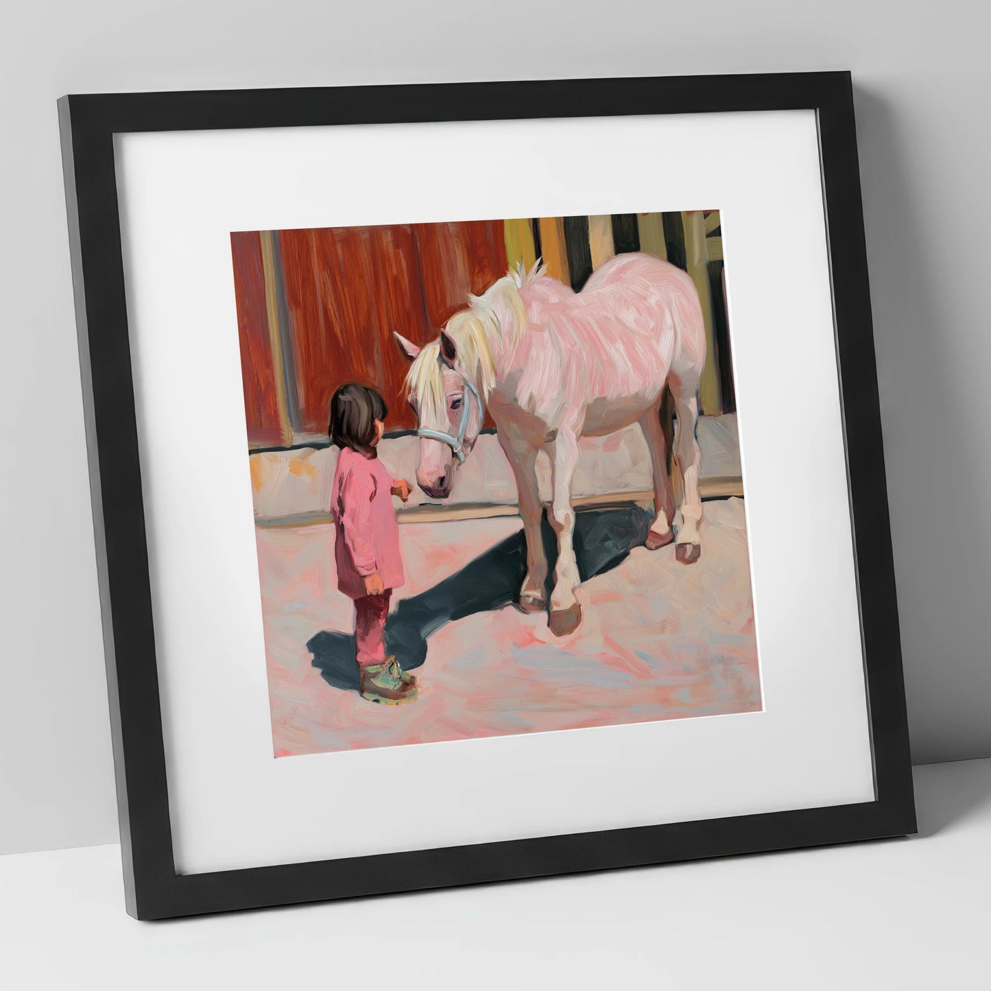 A Quiet Connection horse & rider art print in black frame