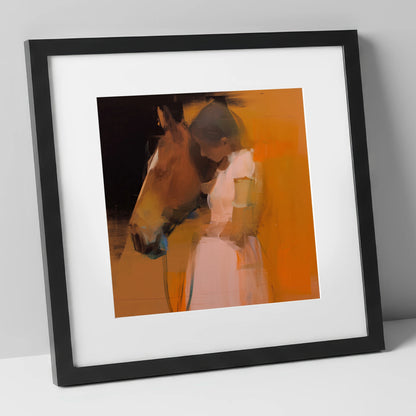 A Quiet Connection horse & rider art print in black frame