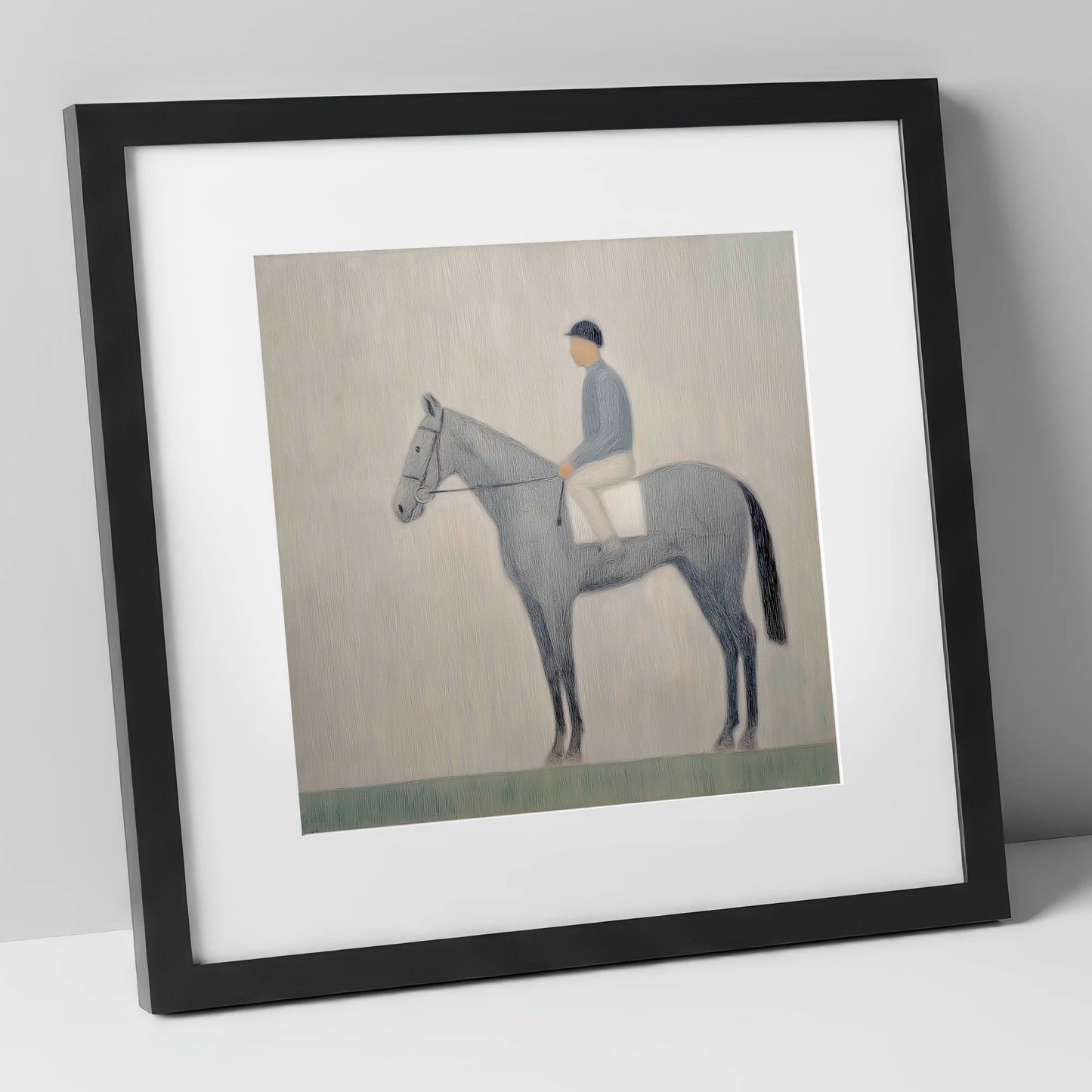 The Slate Grey Racer racing horse art print in black frame