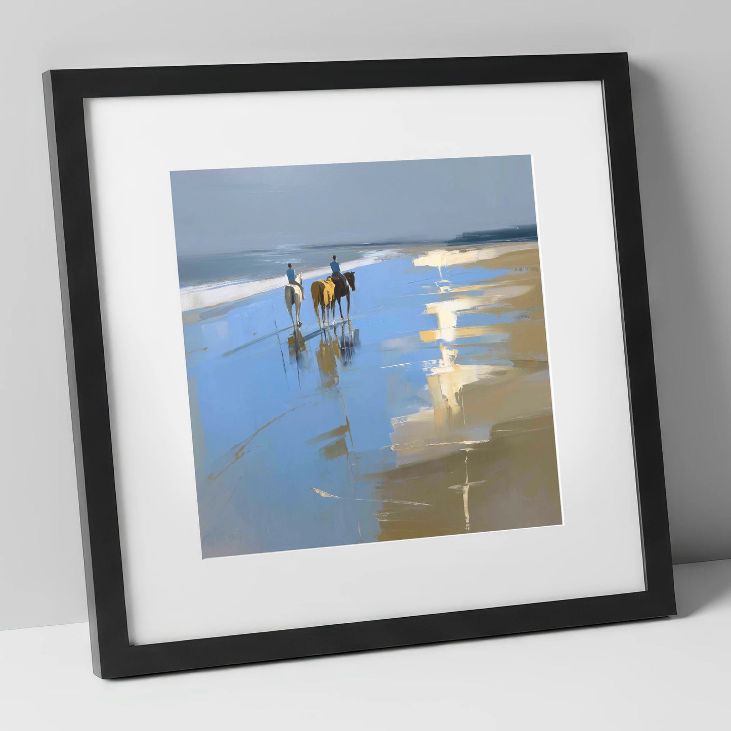 Shoreline Reflections horse landscape art print in black frame