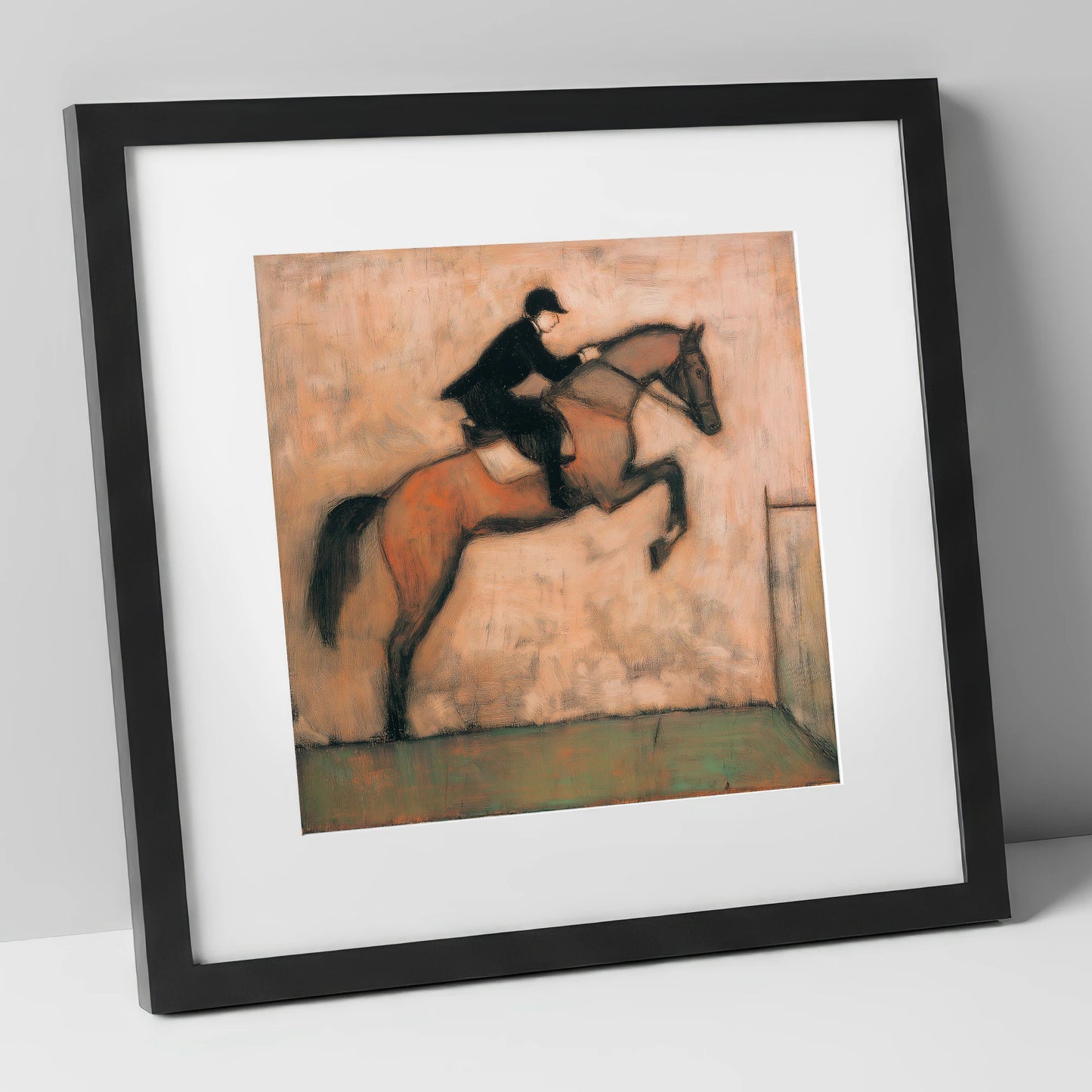 The Perfect Arc show jumping horse art print in black frame