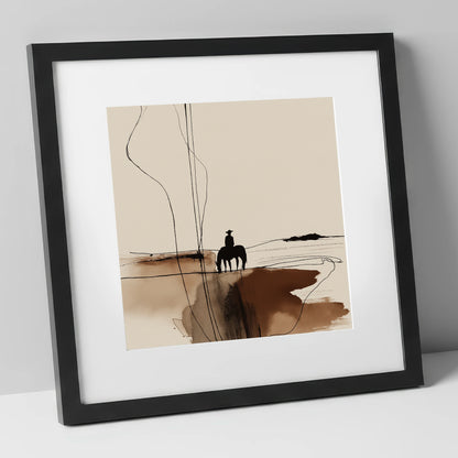 Solitary Western Horizon western horse art print in black frame