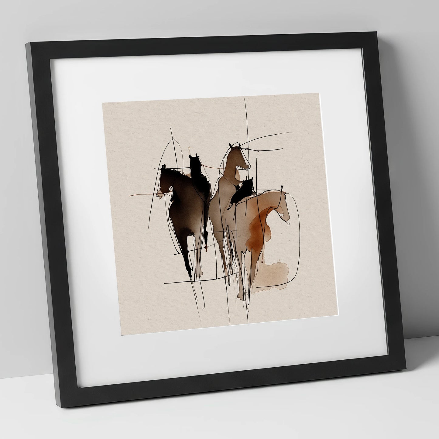 Dynamic Equine Trio horse portrait art print in black frame