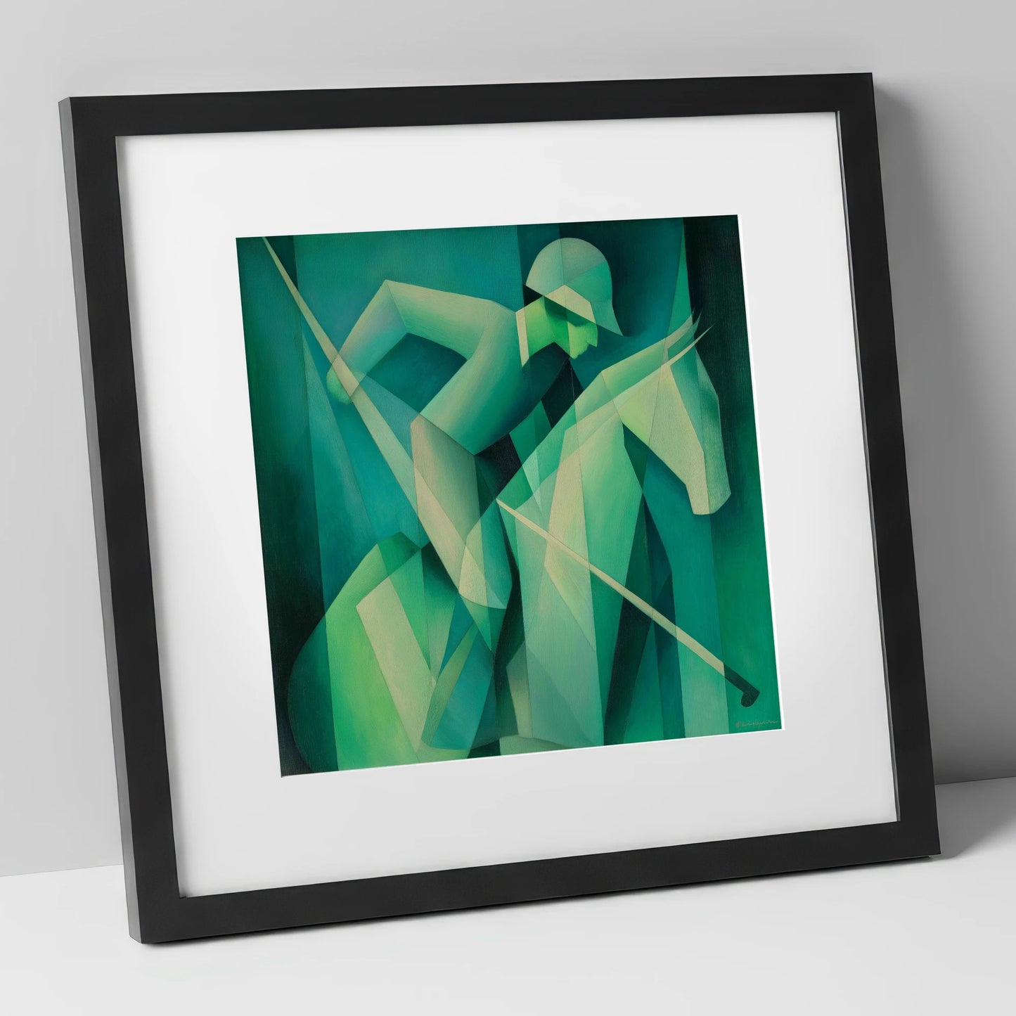 Emerald Polo Rhythm polo horse art print in black frame
