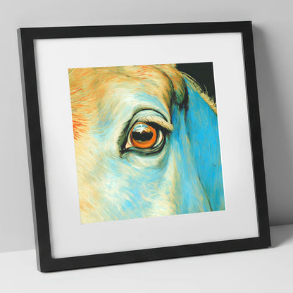 The Azure Gaze horse portrait art print in black frame