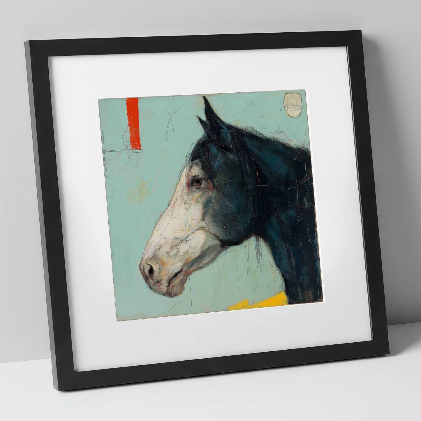 Abstract Equine Profile horse portrait art print in black frame