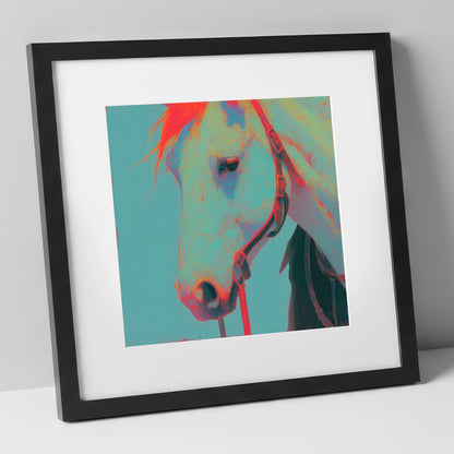 Electric Teal Profile horse portrait art print in black frame