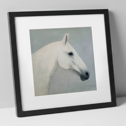 Ethereal Grey Portrait horse portrait art print in black frame