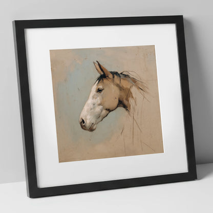 Muted Equine Profile horse portrait art print in black frame