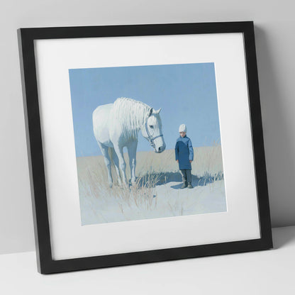 A Silent Understanding horse & rider art print in black frame
