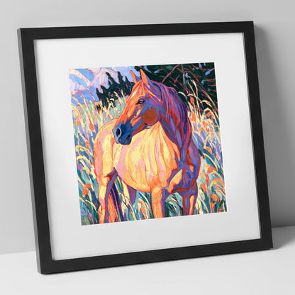 Vibrant Horse in Tall Grass horse breed art print in black frame