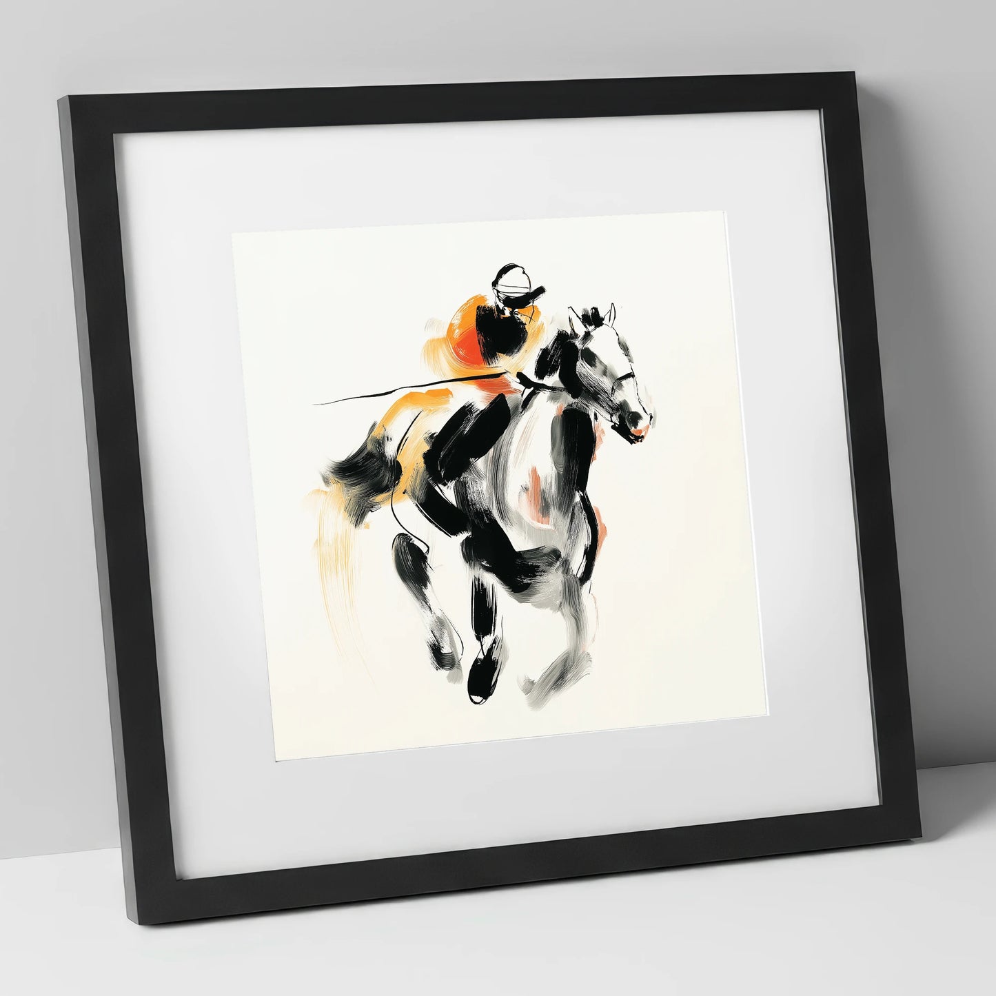 Flash of Amber racing horse art print in black frame