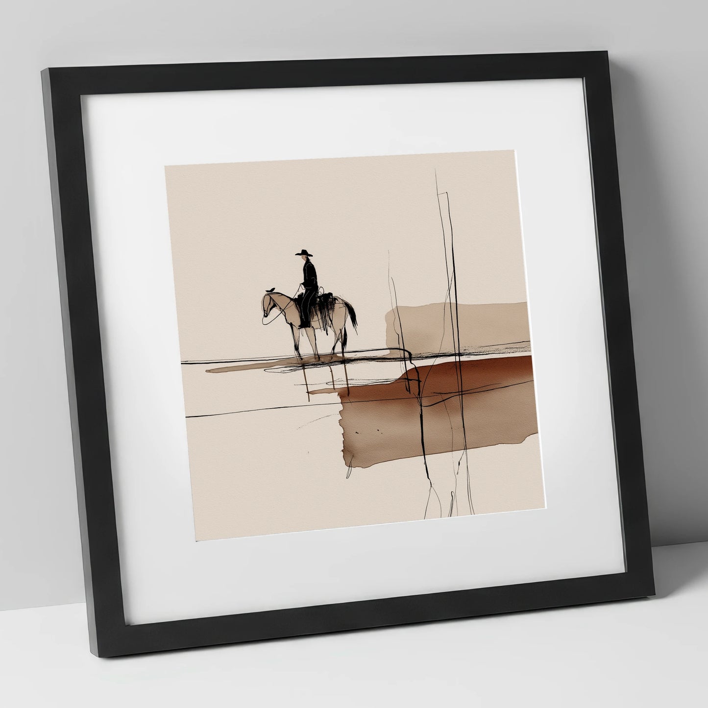 Solitude in Sepia western horse art print in black frame