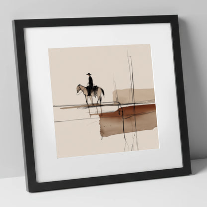 Solitude in Sepia western horse art print in black frame