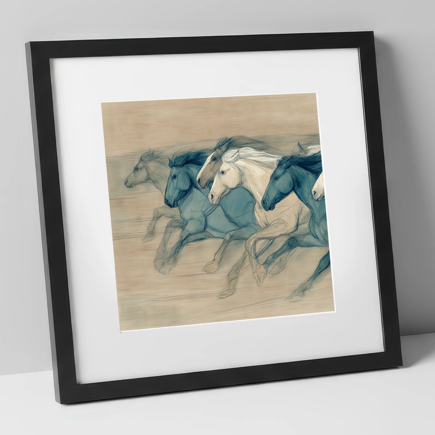 Rhythm of the Herd wild horses art print in black frame